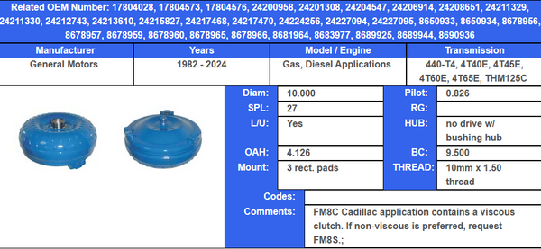 TORQUE CONVERTER PRECISION 10"DIAM 4T65E